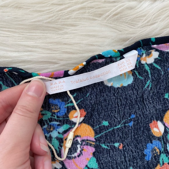 Zara Navy Blue Floral Button Front Blouse Shirt - Picture 9 of 9